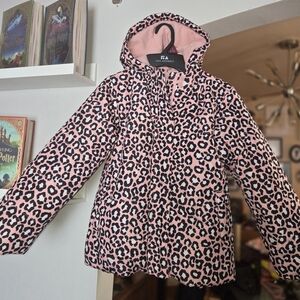 FA Pink and Black Leopard Print Puffer Jacket
